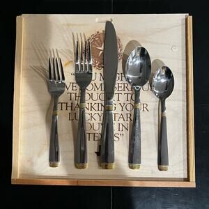 NEW Cambridge 30 pc Modern Stainless Steel Silver Gold Silverware Place Settings